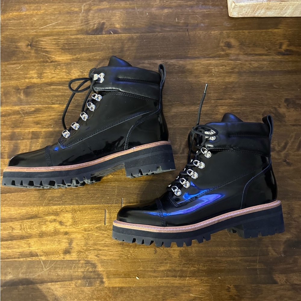 Marc Fisher Black Patent Combat Boots